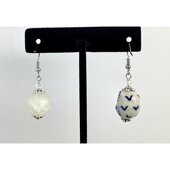 Night Owl Ceramic Bird Crackle Quartz Moon Dangle Earrings - Picture 5 of 7